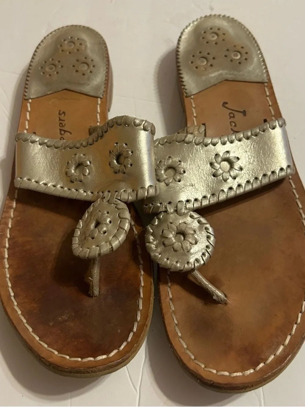 Jack Rogers gold Leather Thong Sandals size 8